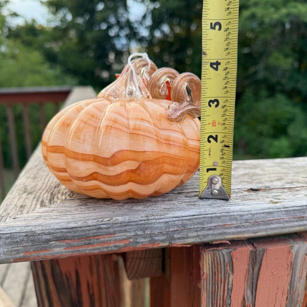 NEW Martha Stewart Glass Orange Cream Pumpkin 4” Tall Marble Swirl Pattern - Picture 3 of 4